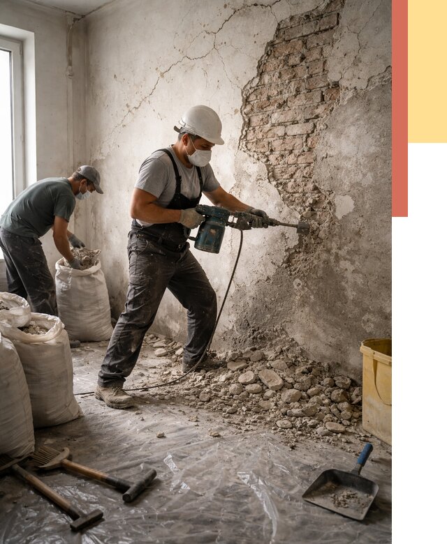 Демонтаж штукатурки со стен в Иркутске от 7502 руб/м² — быстро и недорого | ОТДЕЛОЧНИК-Ркт