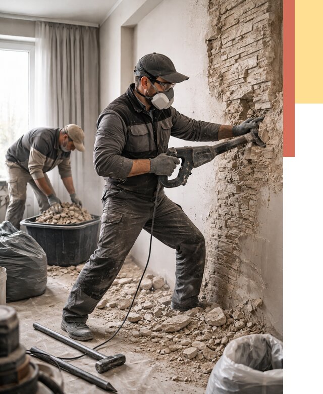 Демонтаж декоративного камня в Иркутске от 1511 руб/м² — быстро и недорого | ОТДЕЛОЧНИК-Ркт