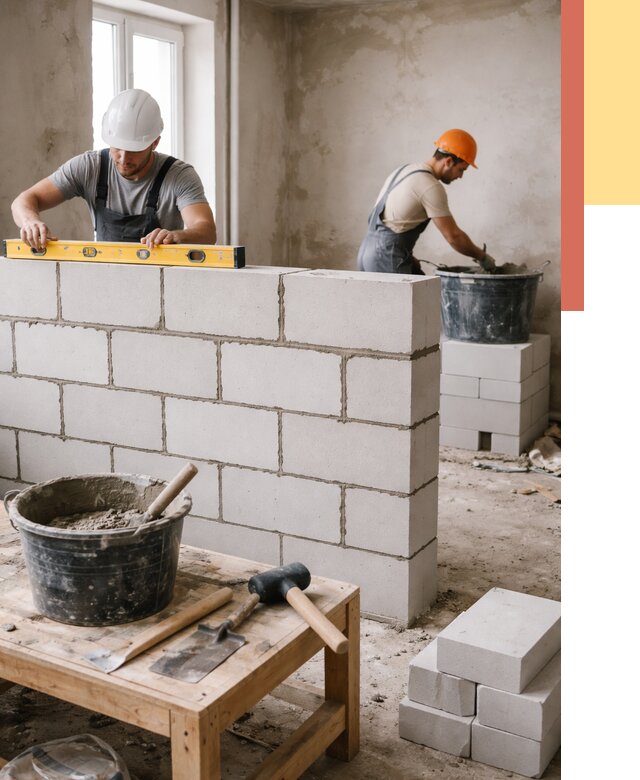 Кладка перегородок из газобетона в Иркутске от 3334 руб. под ключ | ОТДЕЛОЧНИК-Ркт
