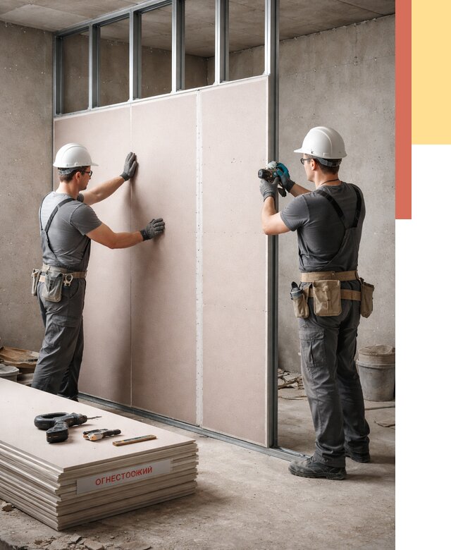 Перегородка из огнестойкого гипсокартона в Иркутске от 1928 руб. под ключ | ОТДЕЛОЧНИК-Ркт