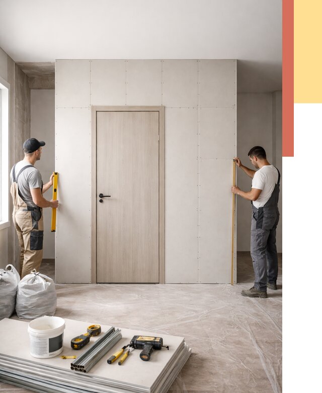 Перегородка из гипсокартона с дверью в Иркутске от 4689 руб. под ключ | ОТДЕЛОЧНИК-Ркт