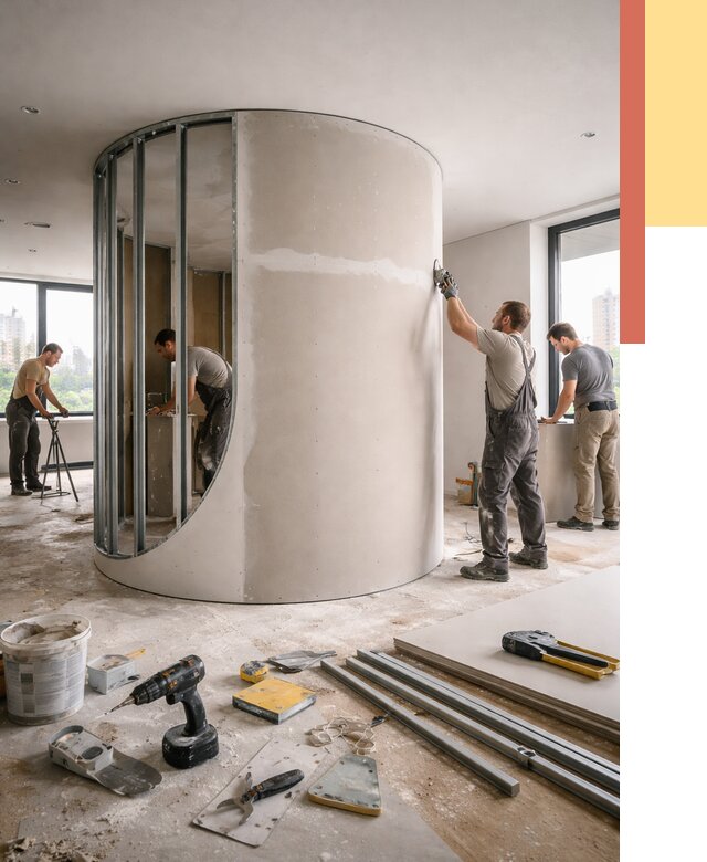 Радиусная перегородка из гипсокартона в Иркутске от 3022 руб. под ключ | ОТДЕЛОЧНИК-Ркт