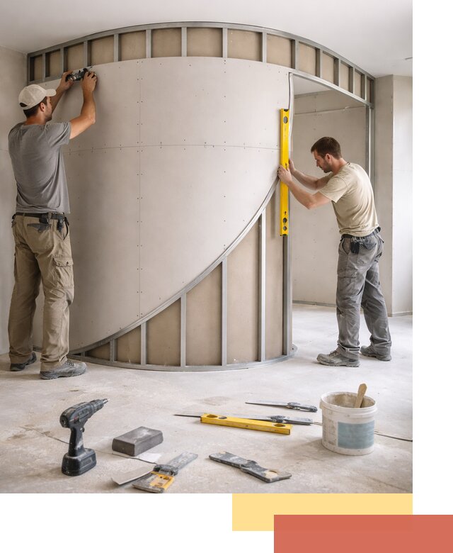 Радиусная перегородка из гипсокартона в Иркутске под ключ