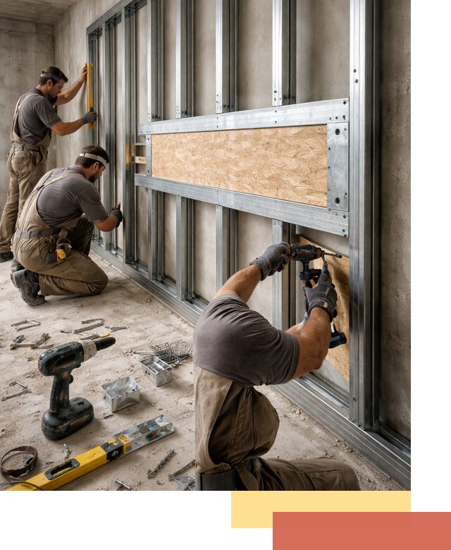 Усиленная перегородка для крепления тяжёлых конструкций в Иркутске