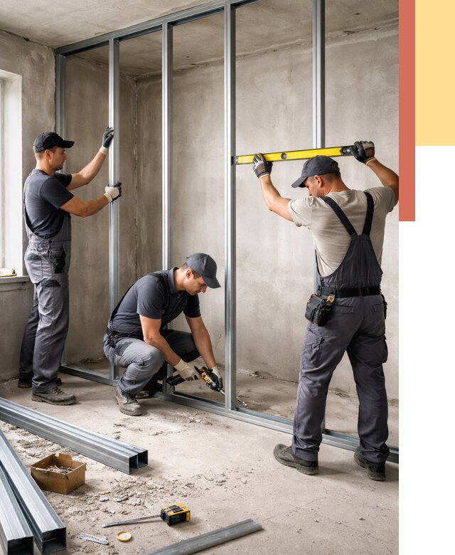 Монтаж каркаса перегородки из профиля в Иркутске от 781 руб. | ОТДЕЛОЧНИК-Ркт