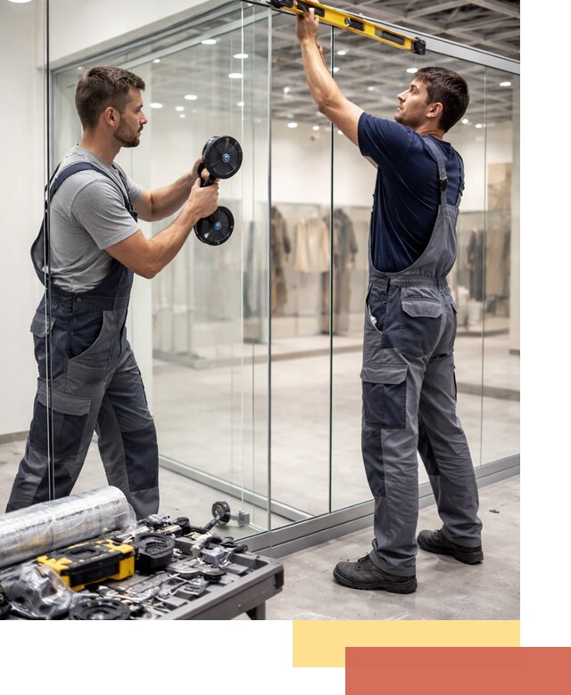 Стеклянные перегородки для магазинов в Иркутске — монтаж и установка