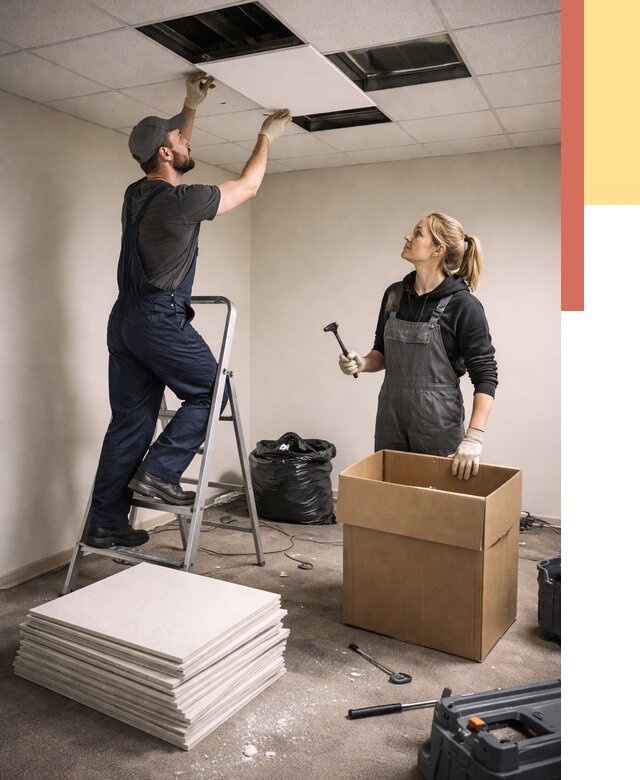 Демонтаж потолочной плитки в Иркутске от 4689 руб. быстро и недорого | ОТДЕЛОЧНИК-Ркт