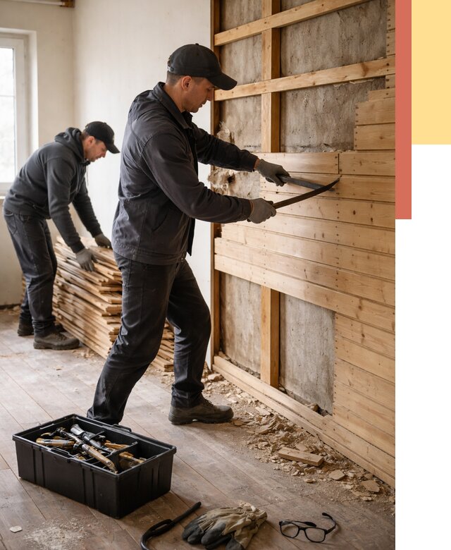 Демонтаж вагонки в Иркутске от 3959 руб/м2 — быстро и недорого | ОТДЕЛОЧНИК-Ркт