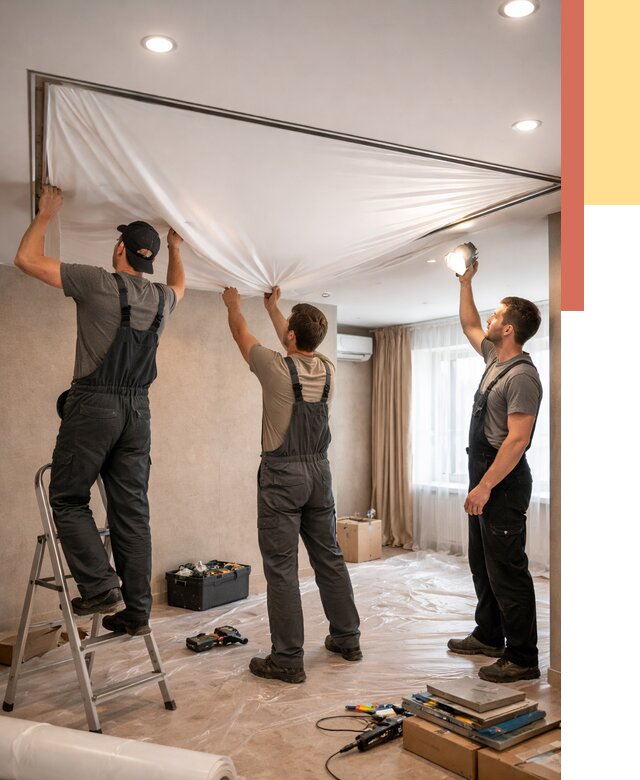 Монтаж ПВХ натяжного потолка в Иркутске от 3647 руб. под ключ | ОТДЕЛОЧНИК-Ркт