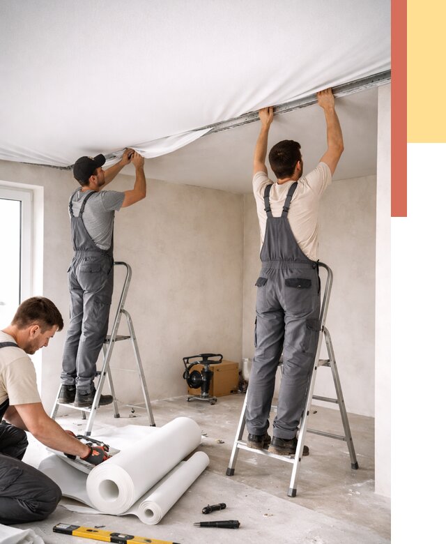 Монтаж тканевого натяжного потолка в Иркутске от 3647 руб. под ключ | ОТДЕЛОЧНИК-Ркт