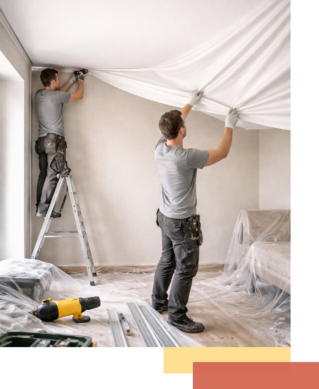 Монтаж тканевого натяжного потолка в Иркутске недорого и быстро