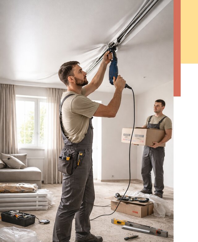 Монтаж сатинового натяжного потолка в Иркутске от 3647 руб. | Быстро, недорого — ОТДЕЛОЧНИК-Ркт