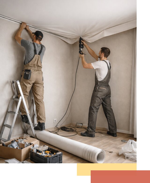 Монтаж цветного натяжного потолка в Иркутске за один день