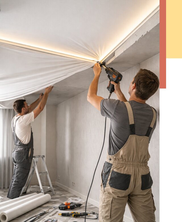 Монтаж натяжного потолка с подсветкой в Иркутске от 990 руб. | ОТДЕЛОЧНИК-Ркт