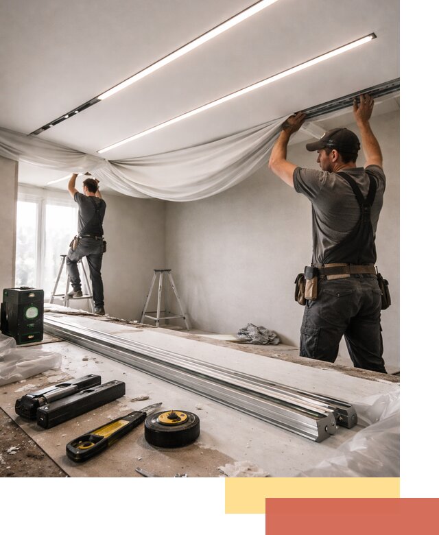 Монтаж натяжных потолков со световыми линиями в Иркутске