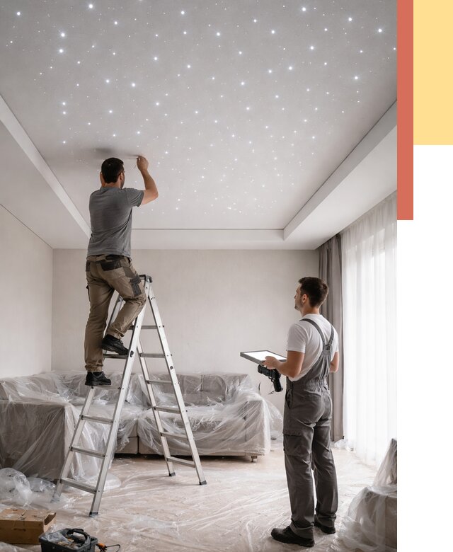 Монтаж натяжного потолка «звездное небо» в Иркутске от 6772 руб. | ОТДЕЛОЧНИК-Ркт