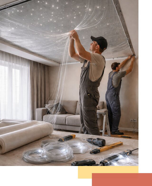 Монтаж натяжного потолка «Звездное небо» в Иркутске