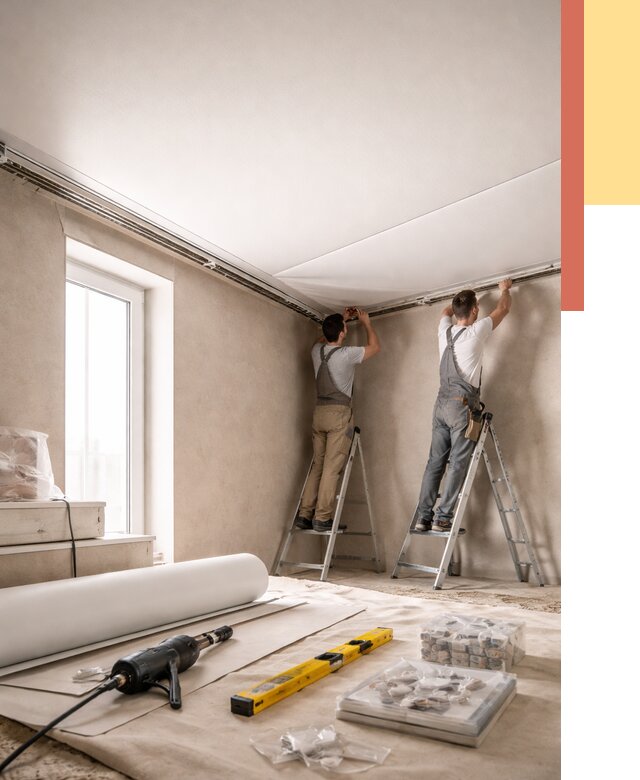 Монтаж натяжного потолка в спальне в Иркутске от 3959 руб. под ключ | ОТДЕЛОЧНИК-Ркт