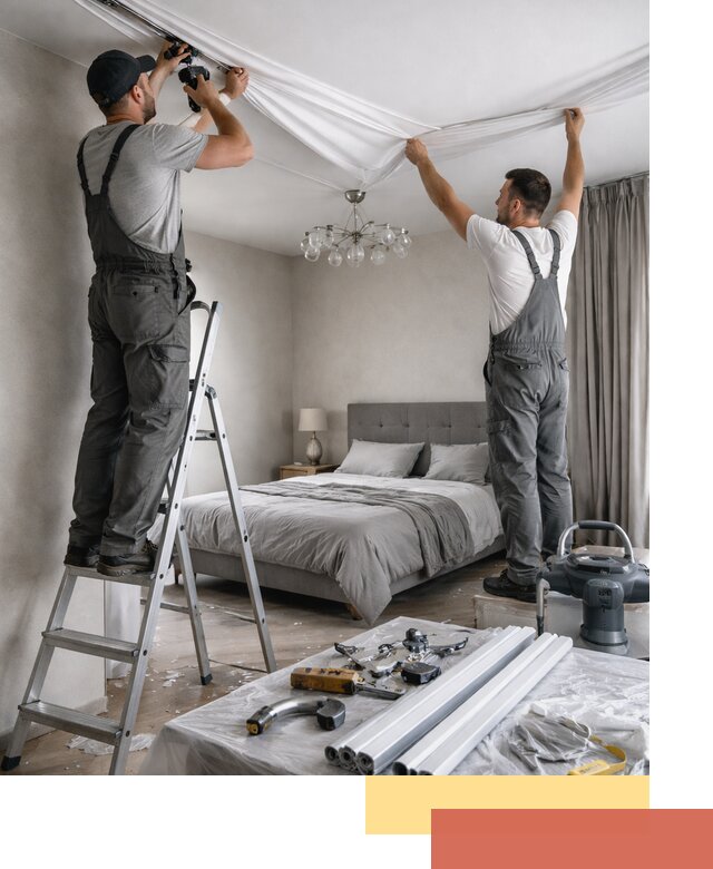 Монтаж натяжного потолка в спальне в Иркутске