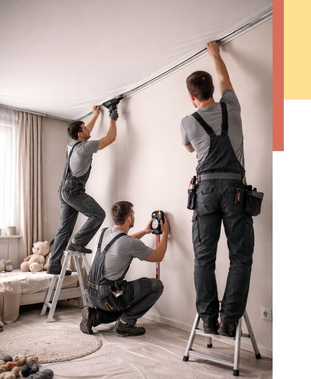 Монтаж натяжного потолка в детской в Иркутске от 3647 руб. — быстро и недорого | ОТДЕЛОЧНИК-Ркт