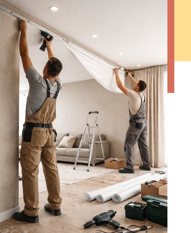 Монтаж натяжного потолка в гостиной в Иркутске от 573 руб. | ОТДЕЛОЧНИК-Ркт