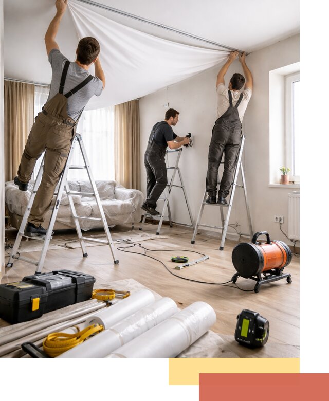 Монтаж натяжного потолка в гостиной в Иркутске