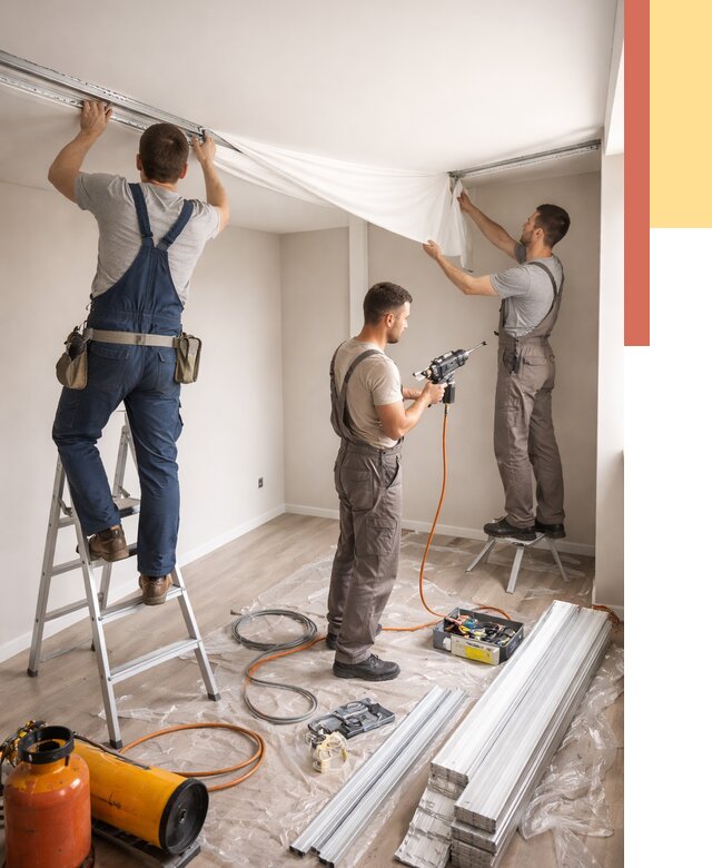 Монтаж натяжного потолка в студии в Иркутске от 5730 руб. — быстро и недорого | ОТДЕЛОЧНИК-Ркт