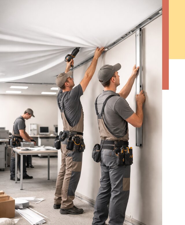 Монтаж натяжного потолка в офисе в Иркутске от 469 руб/м² — быстро и недорого | ОТДЕЛОЧНИК-Ркт