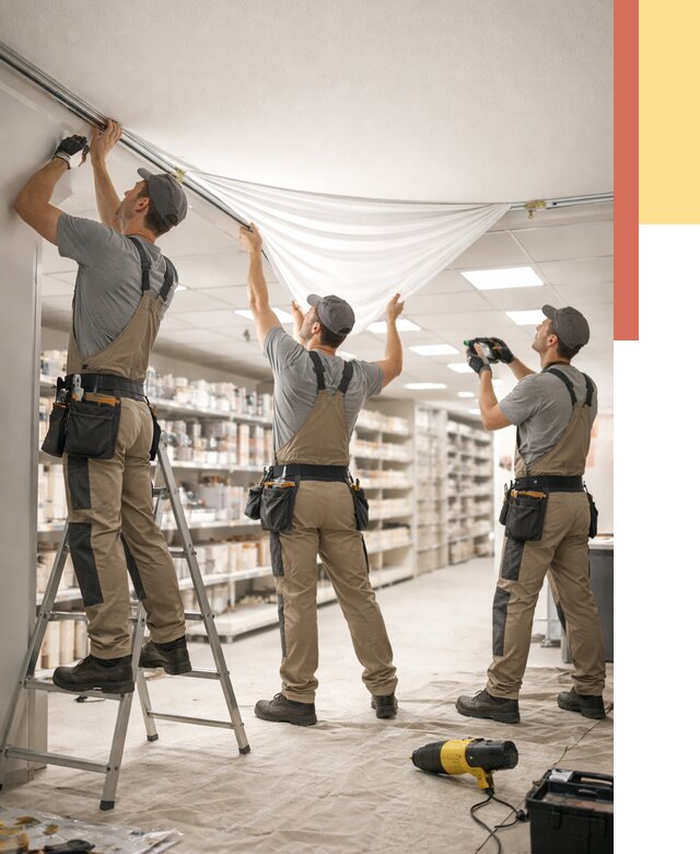 Монтаж натяжного потолка в магазине в Иркутске от 4689 руб. быстро и недорого | ОТДЕЛОЧНИК-Ркт