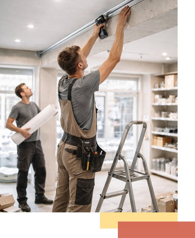 Монтаж натяжных потолков в магазине в Иркутске