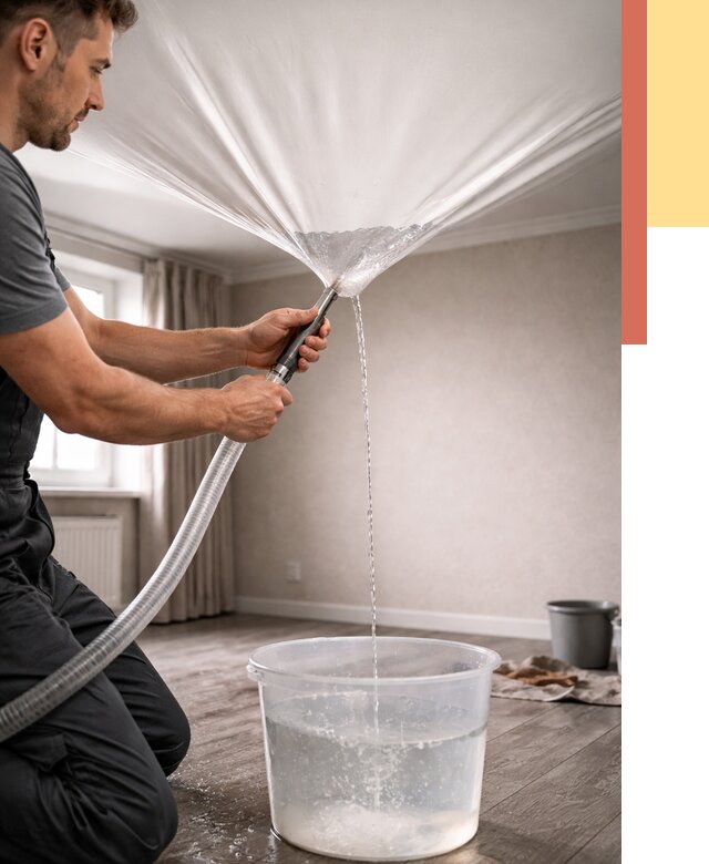 Слив воды с натяжного потолка в Иркутске от 2605 руб. быстро и недорого | ОТДЕЛОЧНИК-Ркт