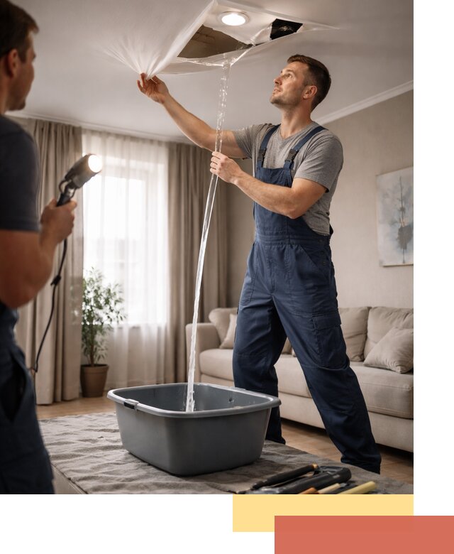 Слив воды с натяжного потолка в Иркутске быстро и аккуратно