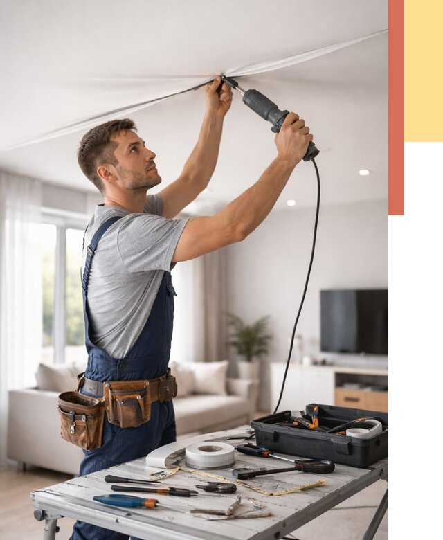 Ремонт натяжных потолков в Иркутске от 9898 руб. под ключ — ОТДЕЛОЧНИК-Ркт