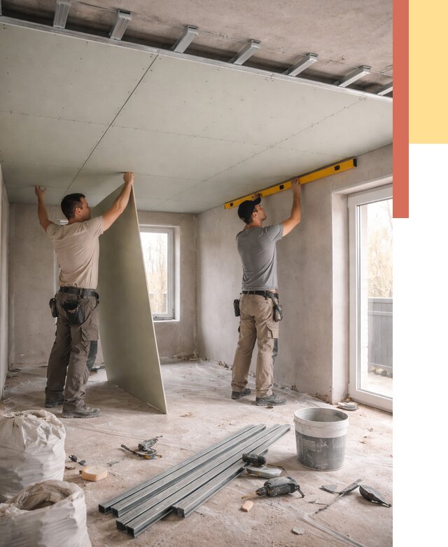 Одноуровневый потолок из гипсокартона в Иркутске от 781 руб. — монтаж под ключ | ОТДЕЛОЧНИК-Ркт