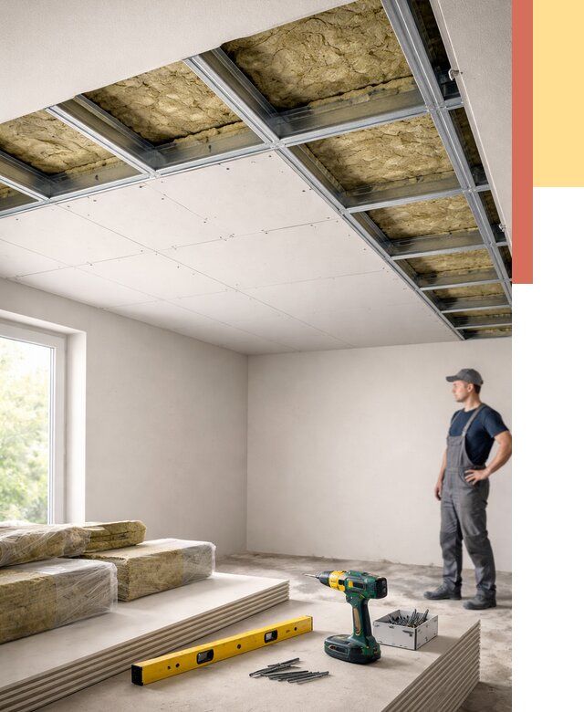 Звукоизоляция потолка ГКЛ в Иркутске от 990 руб. — монтаж под ключ | ОТДЕЛОЧНИК-Ркт